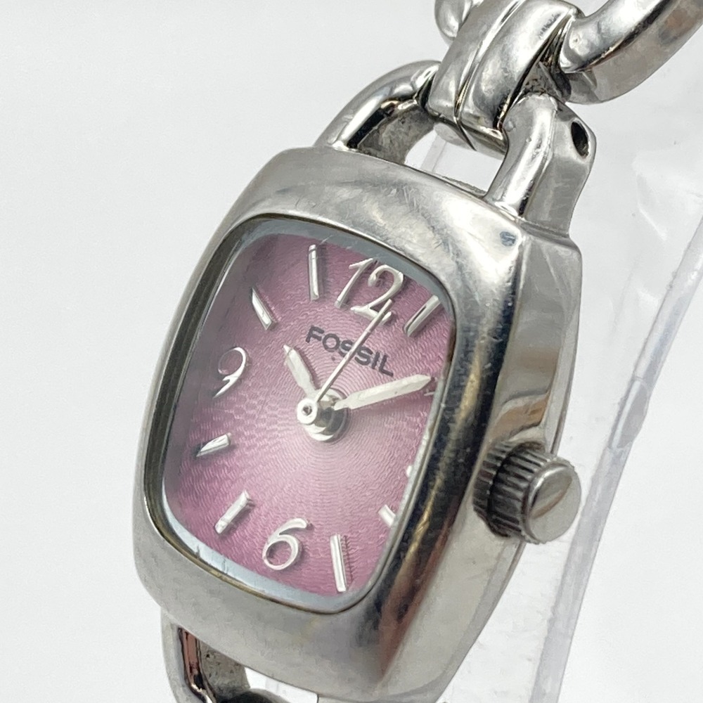Fossil F2 Women's Watch 18mm Silver Tone Pink Dial w/Extenders New Battery 6.75" - Picture 4 of 16
